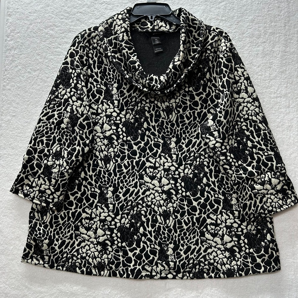 Ali Miles Womens Size PXL Black Printed 3/4 Sleeve Cowl Neck Blouse Top (L9)